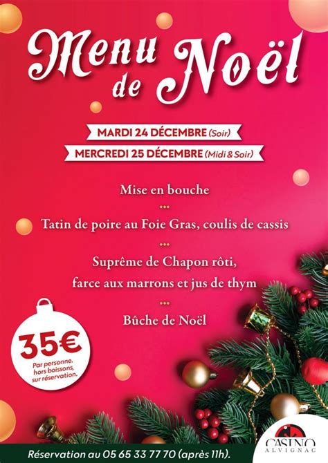 Menu Noel Casino De La Rochelle